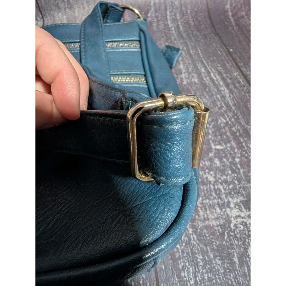 Bueno Blue Faux Leather Crossbody Bag with Multiple Zipper Pockets